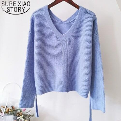 New Fashion 2021 Casual Women Sweater Soft Women Blouse Long Sleeve V-neck Elegant Women Clothing Solid Women Sweaters 5473 50