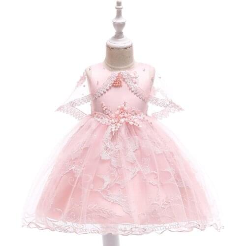 New Baby Girls Dresses Kids Lace Embroidery Tulle Dress with Cape Princess Girls Clothing for Birthday Party Wedding
