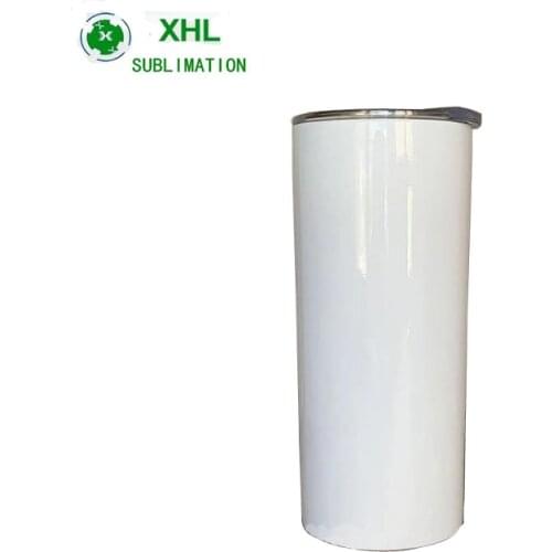 Wholesale 20oz DIY Sublimation Straight Skinny Tumbler With Metal Straw Brush Rubber Coaster Doubel Wall Thermos Cup