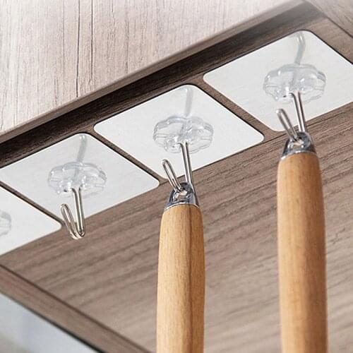Transparent Strong Wall Hooks Self Adhesive Door Wall Hangers Hooks Heavy Load Rack Cup Bathroom Storage Hooks Waterproof Holder