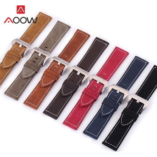7 Color Handmade Matte Leather Watch Band Men Women 18mm 20mm 22mm 24mm Stainless Steel Buckle Strap for Panerai Watchband Brown