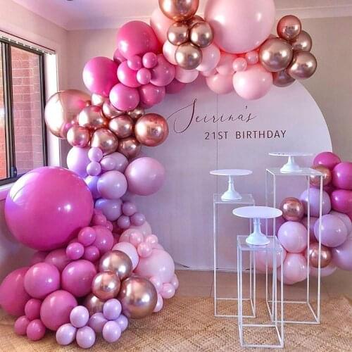 Pink Chrome Rose Gold Balloon Arch Garland Wedding 1st Birthday Decor Girl Boy Baby Shower Party Background Decor Baloon Globos