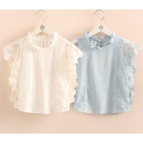 2021 Hot Summer New Design2 3 4 6 8 9 10Years Thin Sweet Cute Solid Color Lace Patchwork Blouse Baby Kids Girls Sleeveless Shirt