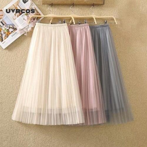 Elastic High Waist Women Tulle Skirt Fashion Spring Summer Ladies Mesh Long Skirt Elegant A Line Girls Korean
