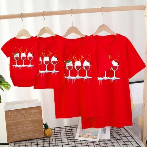 Family Matching Clothes Mother Father Daughter Son Kids Tshirt Family Christmas Hat Cartoons Printing Clothes Mommy and Me Top