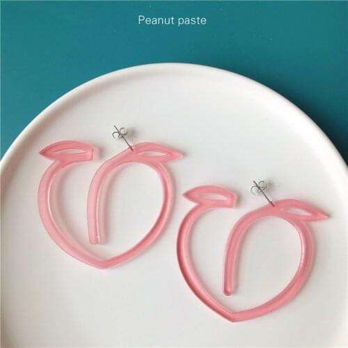 YAOLOGE Super Lovely New Design Hollow Out Pink Juicy Peach Acrylic Stud Earrings Big Exaggerated Cool Cute Earrings For Women