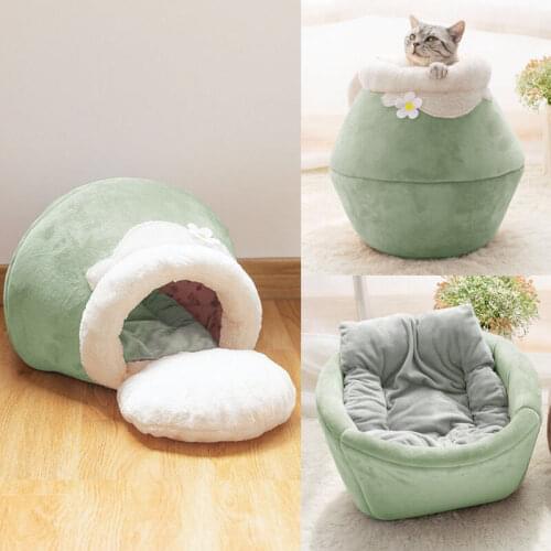Warm Winter Cat Bed Plush Soft Portable Foldable Cute Cat House Cave Sleeping Bag Cushion Thickened Pet Bed Kittens Products