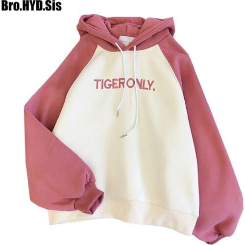 Kawaii Women Hoodies Letter Embroidery Woman Fleece Sweatshirts Autumn Winter Warm Tops Long Hooded Pullovers Lady Coat