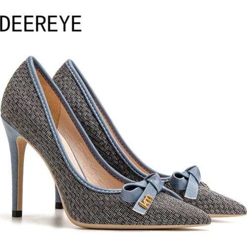 Weave Bowknot Stiletto Pump Pointed Toe Banquet Shallow Mouth Elegant Medium High Heel Womens Single Weddings Bridal Dress Shoes