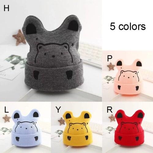 Knitted Cute Animal Children Hats Autumn Winter Infant Hood Cartoon Baby Warm Hat Hug Bear Print