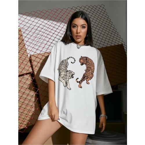 Womens White Tiger Print Oversize T-shirt