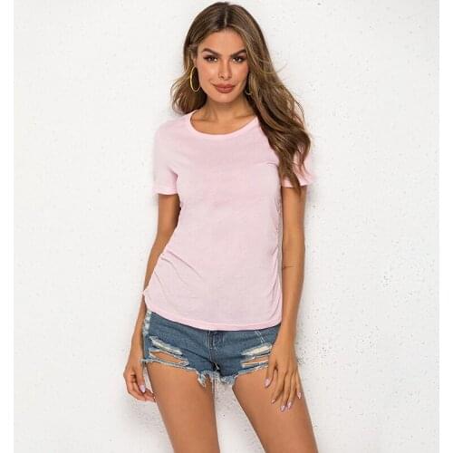 Women Shirt Fashion S-2XL Plain Shirt Women Side Seam Wrinkle shirts Female Casual Tops Short Sleeve Blusas Mujer De Moda 2021