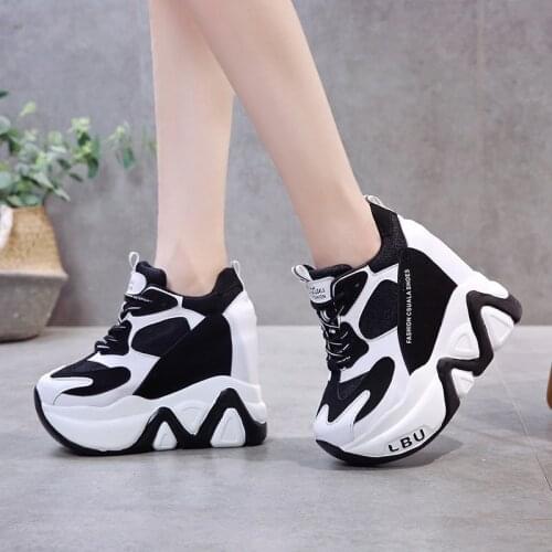 2021 Women Platform Sneakers Autumn Breathable Wedges Casual Shoes 12.5CM High Heels Thick Sole Sneakers Woman Deportivas Mujer
