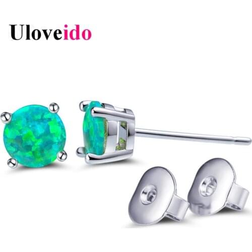 Uloveido 6mm Green Fire Opal Crystal Earrings for Women Womens Earings 2017 Stud Earring with Stone Sale Dropshipping 5% ER077