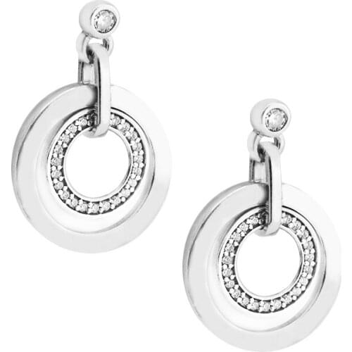 Circles Drop Earrings with Clear CZ Original 925 Sterling Silver Jewelry Fashion Earrings for Women DIY Charms Beads Jewelry