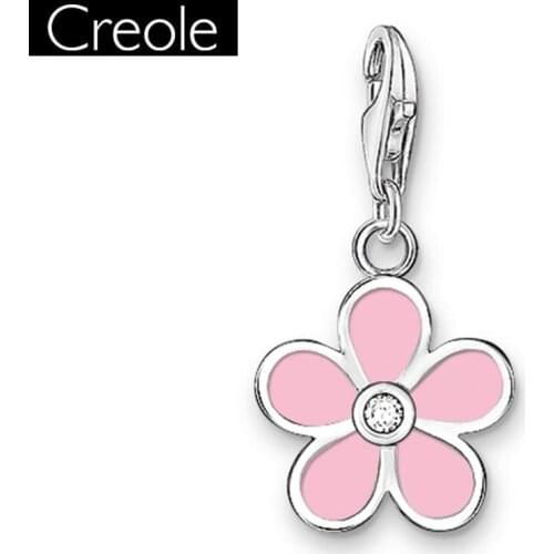 Charm Pendant Pink Petals Flower,2018 Fashion Jewelry Romantic Real Authentic 925 Sterling Silver Gift For Women Fit Bracelet