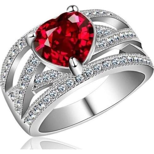 Utimtree Fashion Princess Cut Heart Zircon 925 Silver Crystal Engagement Rings wedding Rings Jewelry for Women Anillos Bijoux