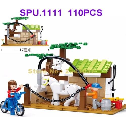 Sluban 0557 110pcs Urban Happy Farm Animal Horse Care Station Building Blocks Toy
