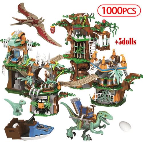 1000pcs City Creative Jurassic World Tree House Building Blocks Dinosaur Tribe Park Figures Bricks Toys For Children Boy