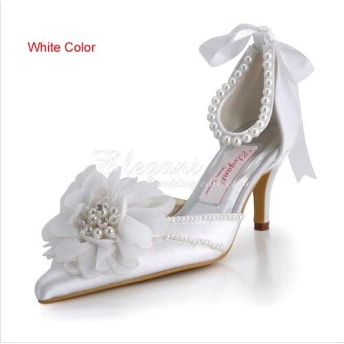 2020 Handmade Pointed Toe Sexy Spring Summer Wedding Shoes Bridal Shoes High Heel White Flower Pumps Fashion Lady Party Shoes