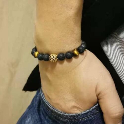 2020New Man bracelet LAVA Volcanic stone Bracelet with Natural Tiger eye and zircon beads big Size Fashion style gift Jewelry