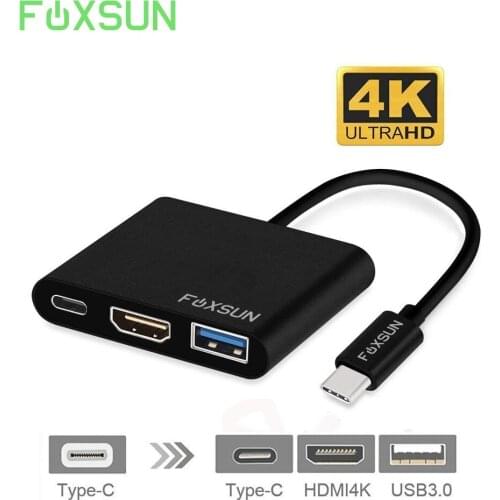 3 in1 USB 3.1 Type-C to HDMI Adapter with USB 3.0 Port and USB-C Power Delivery Multiport Type C Hub Adapter with Aluminium Case