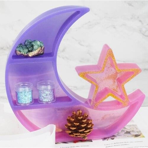 Large Crescent Moon Tray Resin Mold Moon Star Shelf Crystal Display Tray Jewelry Plate Resin Casting Molds Craft Tools
