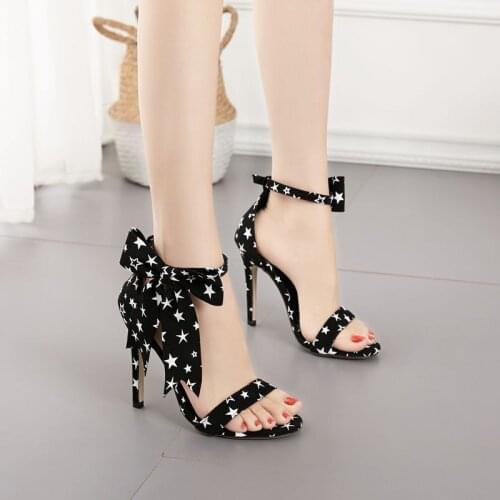 New womens Shoes Sexy bow color matching slim high heel large open toe sandals