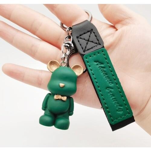 Handmade Leather Rope Cartoon Resin Key Chain Craft Bow Tie Bear Tassels Popobe Gloomy Bear Keychain Cute Bag Charm Holder