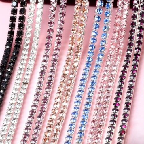 1yard Clear Rhinestone Chain 2-3MM Sew On Colorful Chain Silver Crystal Chain Trim Decoration DIY Sewing Accessories Supplies