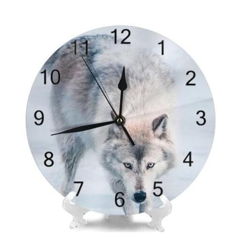 Wolf Animal 25CM Big Round Wall Clock Numeral Digital Dial Mute No Ticking Sound Battery Operated Kitchen Clocks Home Decoration
