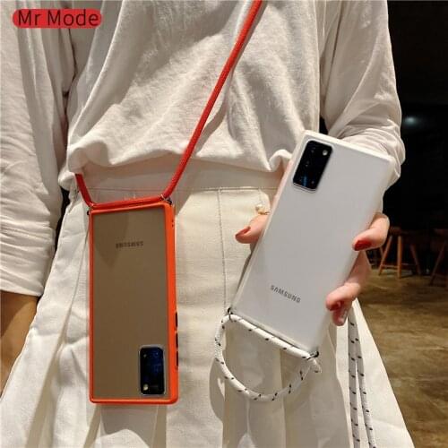 Long Lanyard Skin Feel Matte Phone Case Protective Hard Shell Cover For Samsung Galaxy S20 FE S10 Plus Note 20 10 Pro Lite Ultra