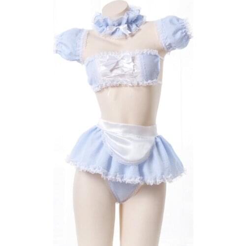 Women Sexy Cos Anime Costumes Kawaii Blue Pink Maid Outfit for Ladies Sailor Student School Girl Role Play Party Skirt Set