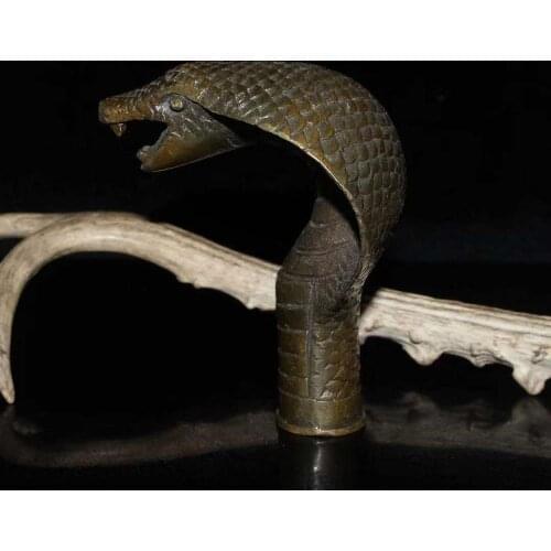 Exquisite Chinese Ancient copper snake head crutch head Dog head crutch head