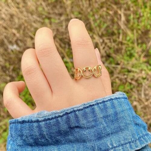 10PCS, Gold Plated Copper Smiley Face Ring Enamel Smile Ring For Women Happy Face Smiley Adjustable Open Rings Best Friend Gift