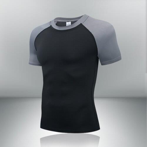 Compression Patchwork MMA Raglan Sleeves Running Shirt Men Fitness Tops Tees Sport T-shirt Gym Training Workout Sportswear