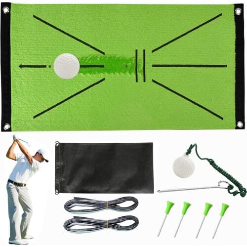 Golf Swing Hitting Batting Mat Direction Mark Trace Indoor/Outdoor 11.8" x 23.6" Golf Swing Training Pad +Rope Golf Ball+4 tees