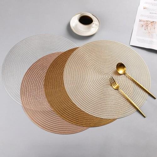 Round Woven Placemats PP Waterproof Dining Table Mat Non-Slip Napkin Disc Bowl Pads Drink Cup Coasters Kitchen Decoration