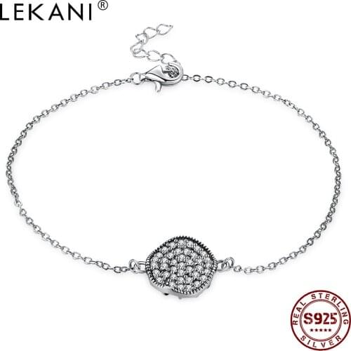 LEKANI 925 Sterling Silver Vintage Irregular Circle Charm Bracelet For Women Full Cubic Zirconia Handmade Bracelets Jewelry