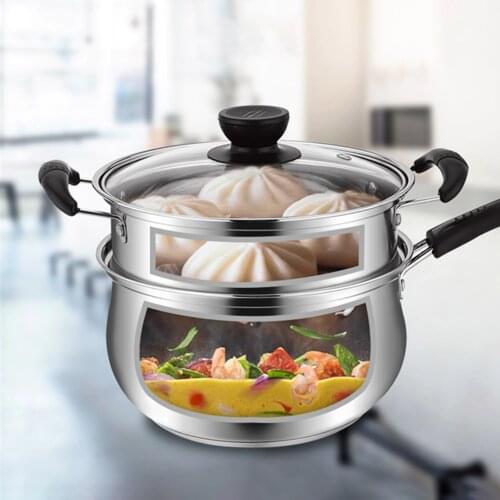 1.5L Stainless Steel Steamer Pot Soup Pot Cooking Multi-purpose Cookware With Steamer Pot Kitchen Non-stick Pan General Use