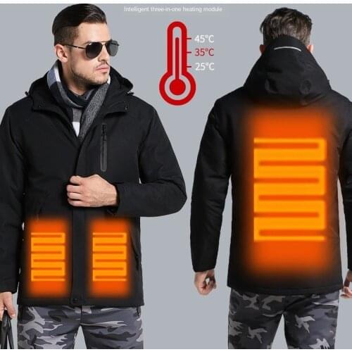 Electric Heated Parka Men Windbreak Plus Velvet Thick Warm Windproof Fur Coats USB Electric Male Military Hooded Anorak Jackets
