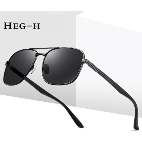 HEG-H Brand Vintage Polarized Sunglasses For Men Outdoor Driving Square Mirrored Glasses UV Protection Designer Style Unisex