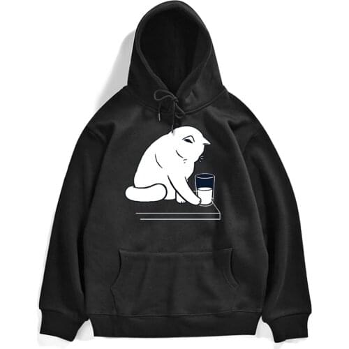 Funny Small Cat Cartoon Printed Man Hooded Tops Streetwear Vintage Street Hoodie For Man Warm Men Pullovers