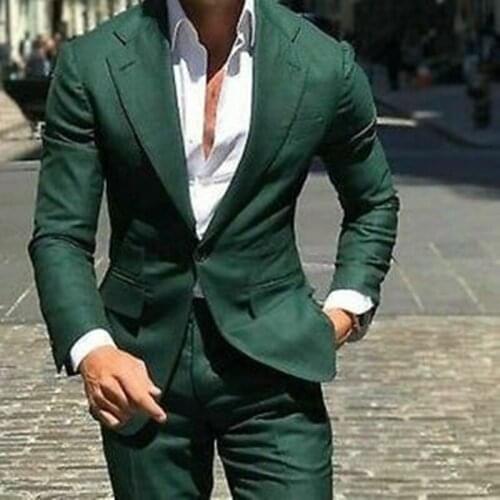 Costume Homme Green Mens Suits 2 Piece Beach Groomsmen Wedding Tuxedos For Men Notch Lapel Formal Prom Suit (Jacket+Pants)