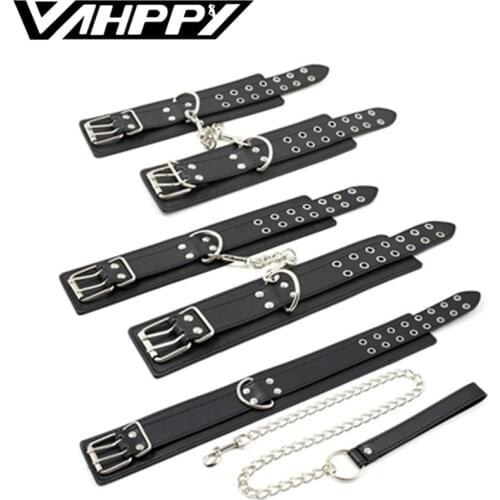 PU Leather Handcuffs Anklecuffs Bdsm Sex Collar Bondage Set Slave Sex Toys For Couples Hand Ankle Cuffs Flirt SM Adult games Ses