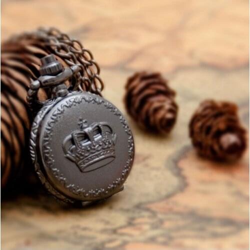 New Arrive Small Size Black Crown Men Women Pocket Watch Necklace For Xmas Gift PO93