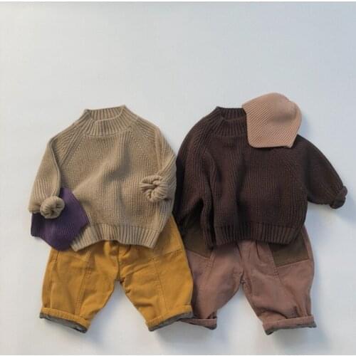 Solid Pullover Knitting Kids Sweaters Spring Winter Baby Girls Warm Tops Bottoming Children Clothes By Hand High Quality