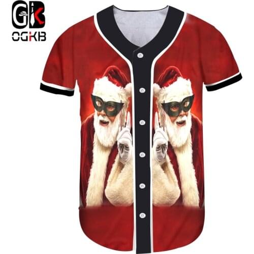 OGKB Autumn New Loose Lady Red Tshirt 3D Printed Funny Mask Santa Claus Big Size 5XL Short Sleeve Baseball Shirt