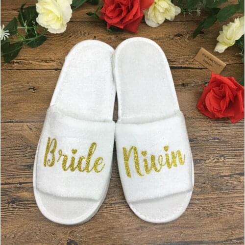 Personalized Wedding Slippers,wedding Bride&Bridesmaid name Slippers,Bridal Party spa Slippers,Bachelorette party favors gifts