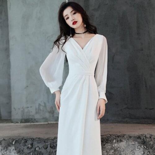 Solid White Long Cheongsam Noble Women Annual Meeting Dress V-Neck Qipao Vestidos Elegant Fashion Slim Clothing Plus Size XXXL